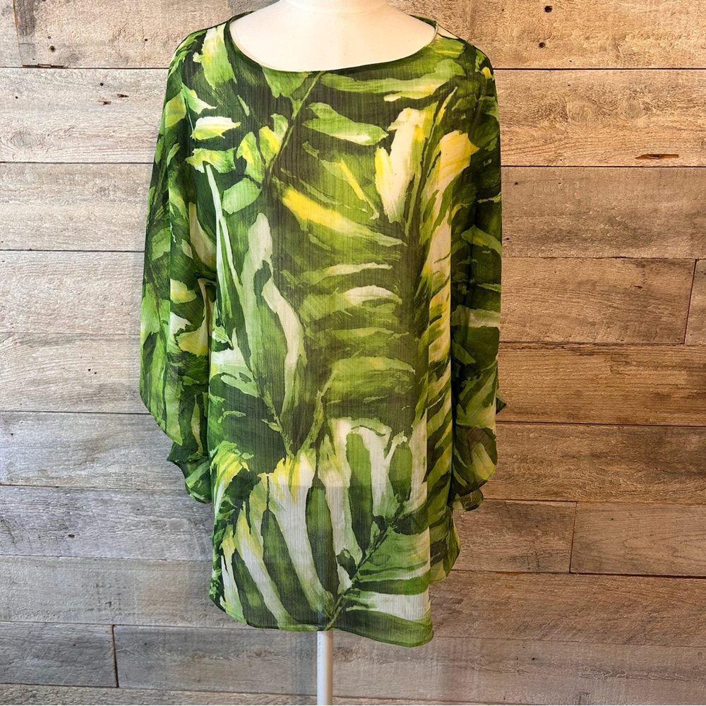 Jones New York women’s green tropical sheer shawl beach coverup in‎ size small